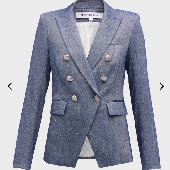 Veronica Beard Miller Dickey Jacket Light Blue Denim Blazer with Silver Buttons - Picture 6 of 14